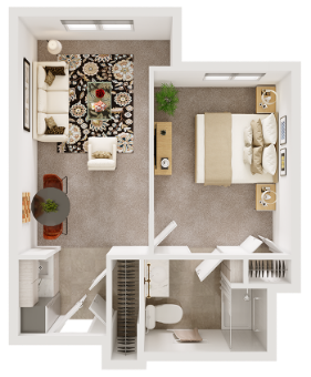 Memory Care Private Studio Apartment Floor Plan Rendering