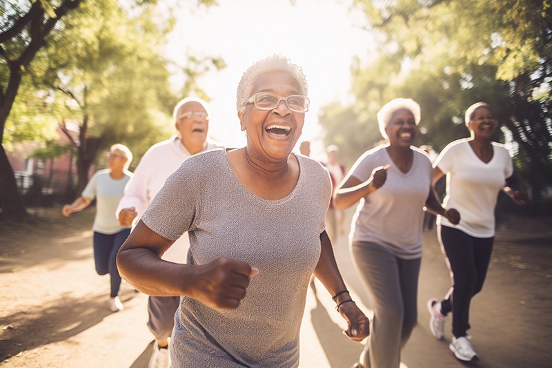 Tips To Motivate Older Adults To Exercise. A group of seniors run. 