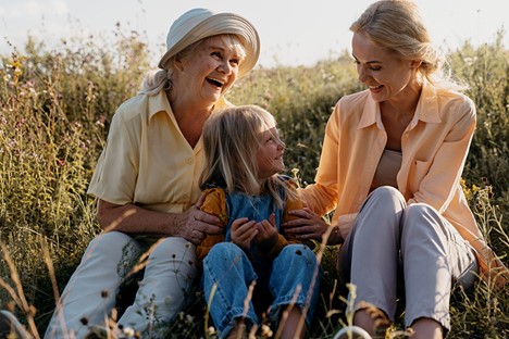 Benefits of Intergenerational Connections for Older Adults. Grandmother, Mother, and daughter sit together.