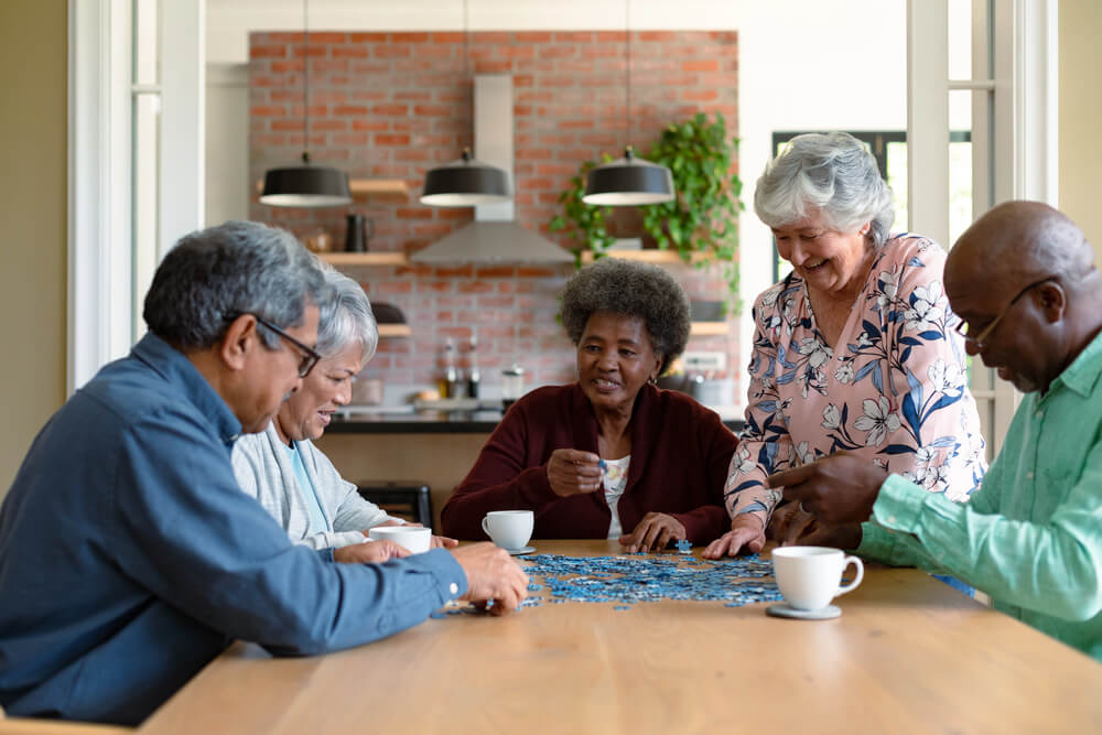 Doing puzzles is a great memory care activity.