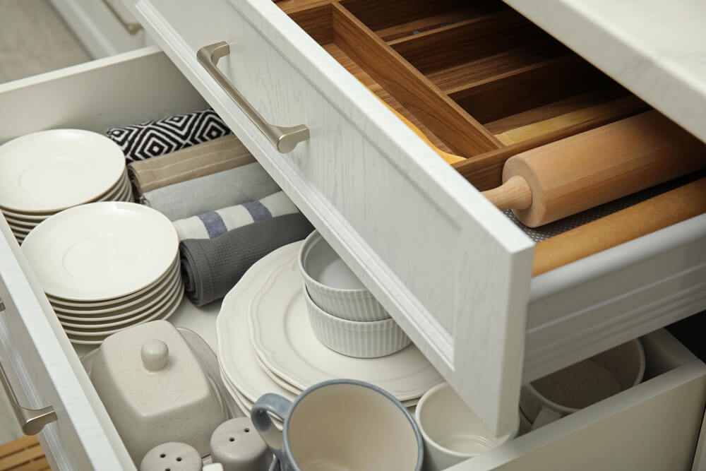 Utilizing easy storage can help to prevent falls in the kitchen.