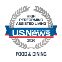 U.S. News & World Report badge with the text “Best Online Programs 2024” and "U.S. News & World Report" in white on a blue banner, highlighting quality similar to top-rated Camarillo senior living communities.