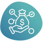 Icon of a hand holding a money bag with a dollar sign, surrounded by three connected check marks on a blue-green rounded background—symbolizing financial backing to support AVSF’s mission.